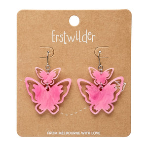 Double Butterfly Drop Earrings - Pink  -  Erstwilder Essentials  -  Quirky Resin and Enamel Accessories