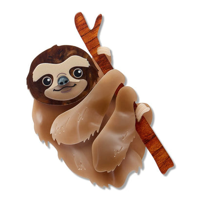 Pygmy Three-Toed Sloth Brooch  -  Erstwilder  -  Quirky Resin and Enamel Accessories