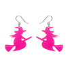 Flying Witch Drop Earrings - Pink  -  Erstwilder Essentials  -  Quirky Resin and Enamel Accessories