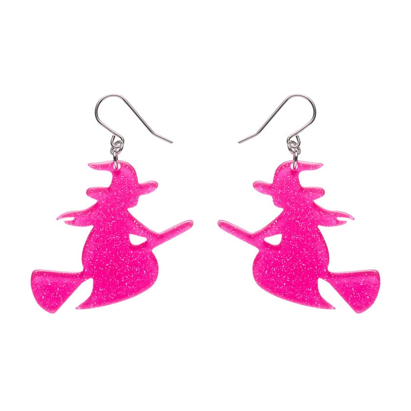 Flying Witch Drop Earrings - Pink  -  Erstwilder Essentials  -  Quirky Resin and Enamel Accessories