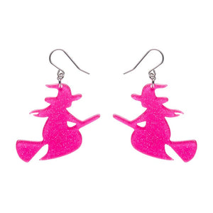 Flying Witch Drop Earrings - Pink  -  Erstwilder Essentials  -  Quirky Resin and Enamel Accessories