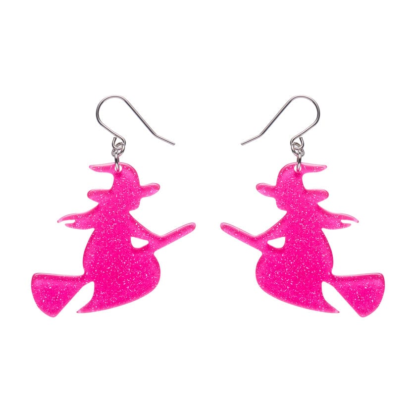 Flying Witch Drop Earrings - Pink  -  Erstwilder Essentials  -  Quirky Resin and Enamel Accessories
