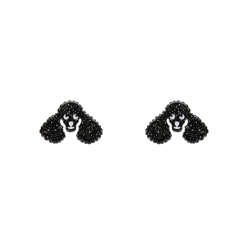 Poodle Glitter Stud Earrings - Black  -  Erstwilder Essentials  -  Quirky Resin and Enamel Accessories
