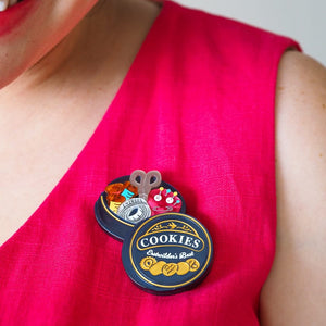Cookie Tin Secrets Brooch  -  Erstwilder  -  Quirky Resin and Enamel Accessories