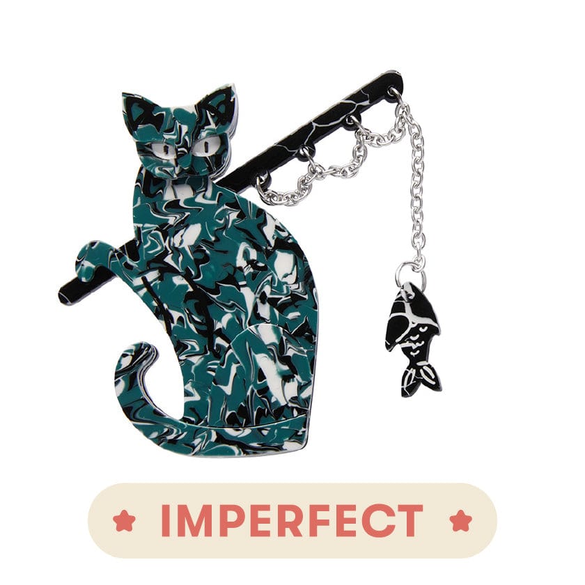 The Famous Fishing Cat Brooch (IMPERFECT)  -  Erstwilder  -  Quirky Resin and Enamel Accessories
