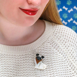Adoring Polly Pug Mini Brooch  -  Erstwilder  -  Quirky Resin and Enamel Accessories