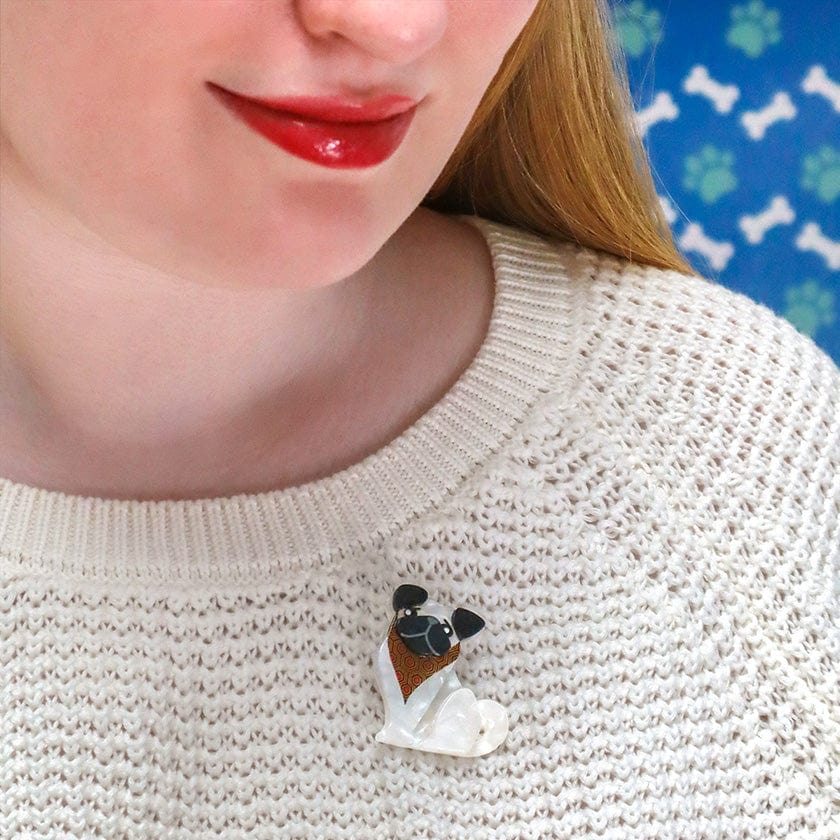 Adoring Polly Pug Mini Brooch  -  Erstwilder  -  Quirky Resin and Enamel Accessories