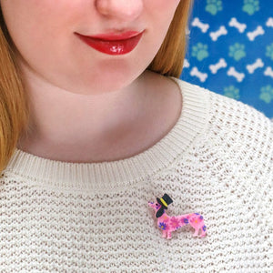 Dapper Dachsund Mini Brooch  -  Erstwilder  -  Quirky Resin and Enamel Accessories