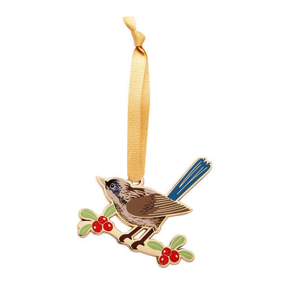Holly Wagtail Enamel Ornament  -  Erstwilder  -  Quirky Resin and Enamel Accessories