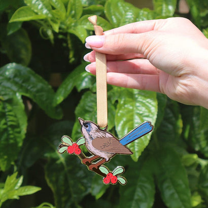 Holly Wagtail Enamel Ornament  -  Erstwilder  -  Quirky Resin and Enamel Accessories