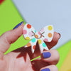 Polka Dot Bow Simplified Mini Brooch - White