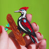The Persistent Pileated Woodpecker Brooch