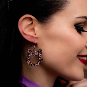 Erstwilder Essentials Cat Head Chunky Glitter Resin Drop Earrings - Pink EE1011-CG2000