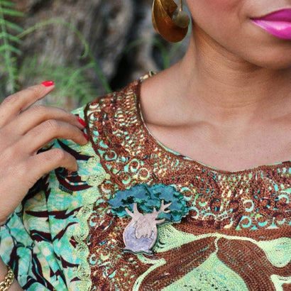 Erstwilder Bulbous Baobab Tree Brooch BH6727-9040