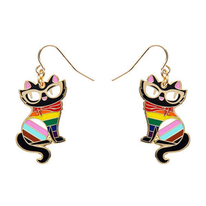 Elissa the Rainbow Cat Enamel Drop Earrings  -  Erstwilder  -  Quirky Resin and Enamel Accessories