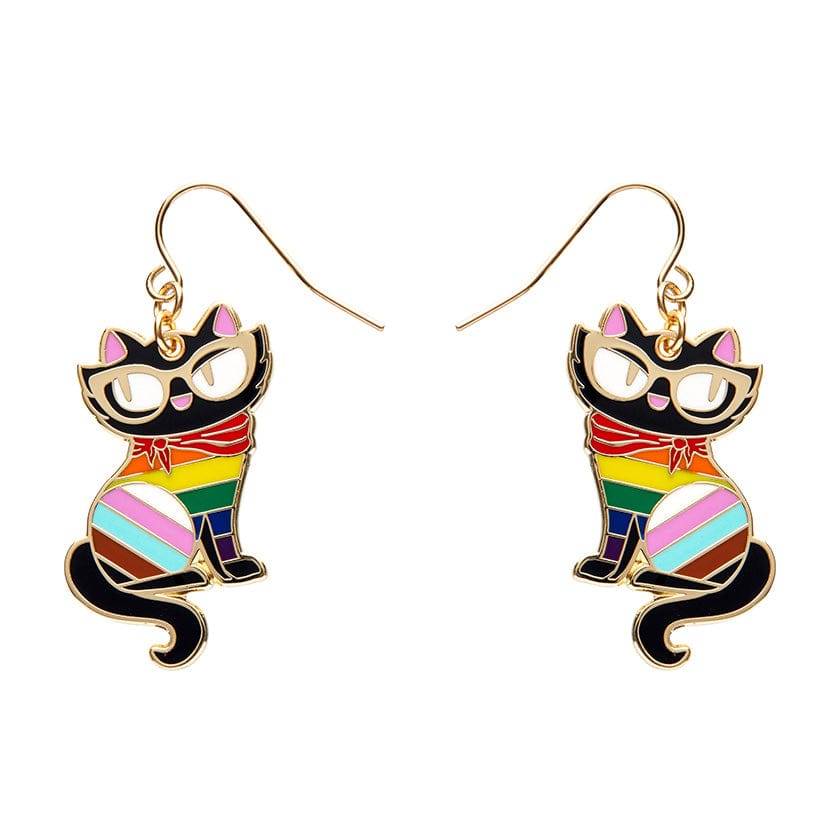 Elissa the Rainbow Cat Enamel Drop Earrings  -  Erstwilder  -  Quirky Resin and Enamel Accessories