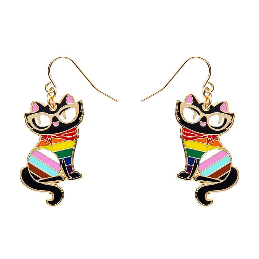 Elissa the Rainbow Cat Enamel Drop Earrings  -  Erstwilder  -  Quirky Resin and Enamel Accessories