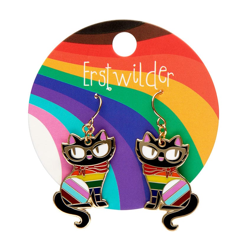 Elissa the Rainbow Cat Enamel Drop Earrings  -  Erstwilder  -  Quirky Resin and Enamel Accessories