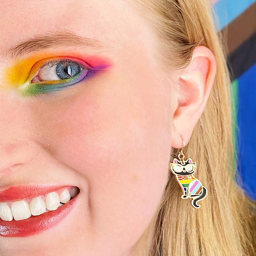 Elissa the Rainbow Cat Enamel Drop Earrings  -  Erstwilder  -  Quirky Resin and Enamel Accessories