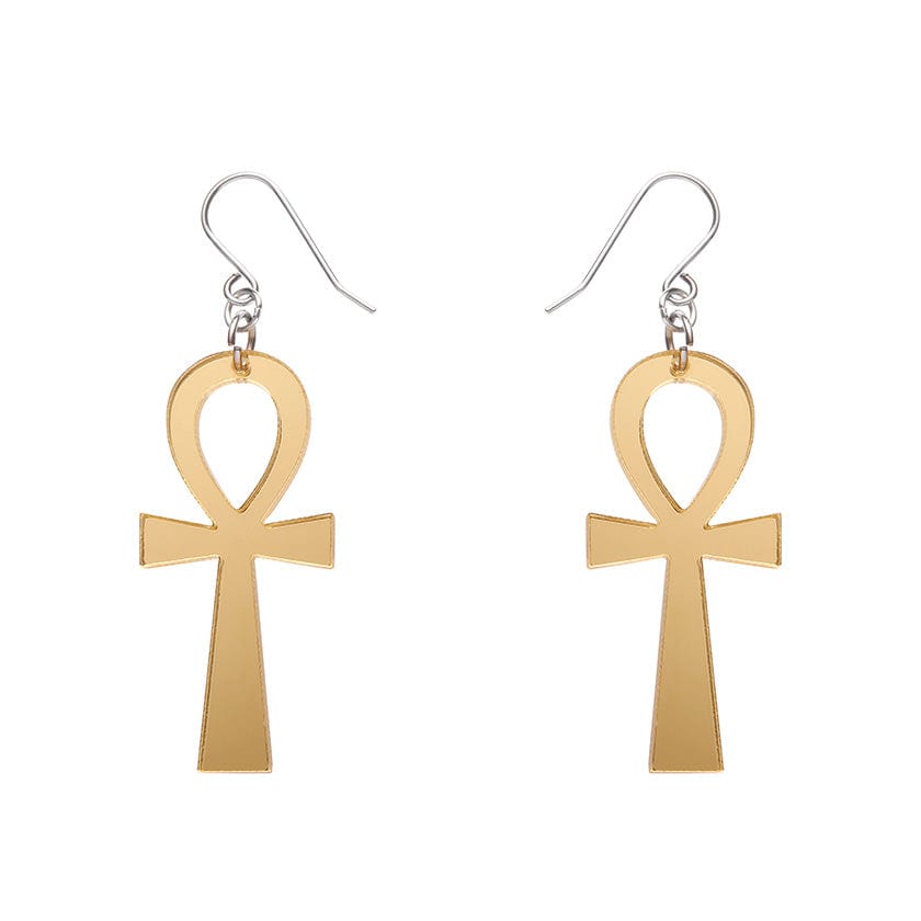 Erstwilder Ankh Mirror Drop Earrings - Gold AM1EE01