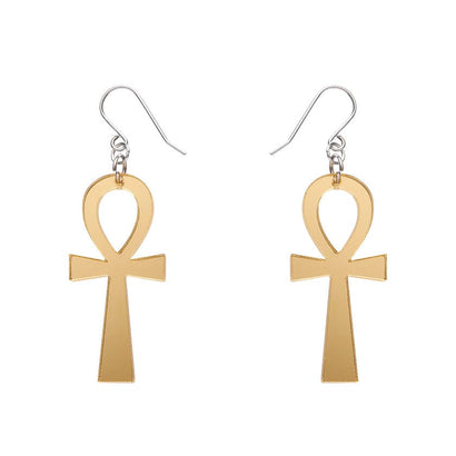 Erstwilder Ankh Mirror Drop Earrings - Gold AM1EE01