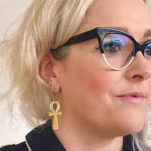 Erstwilder Ankh Mirror Drop Earrings - Gold AM1EE01