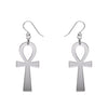 Ankh Mirror Drop Earrings - Silver