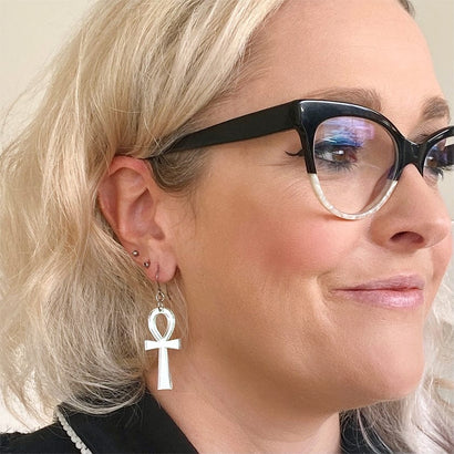 Erstwilder Ankh Mirror Drop Earrings - Silver AM1EE02