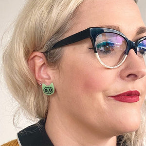 Erstwilder Cat Glow in the Dark Stud Earrings - Green AP1EE16