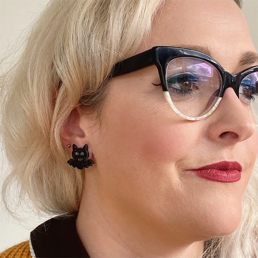 Bat Glitter Stud Earrings Black Erstwilder