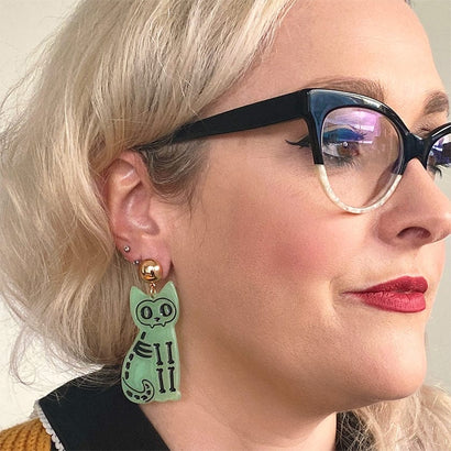 Erstwilder Cat Glow in the Dark Statement Earrings - Green AP1EE08
