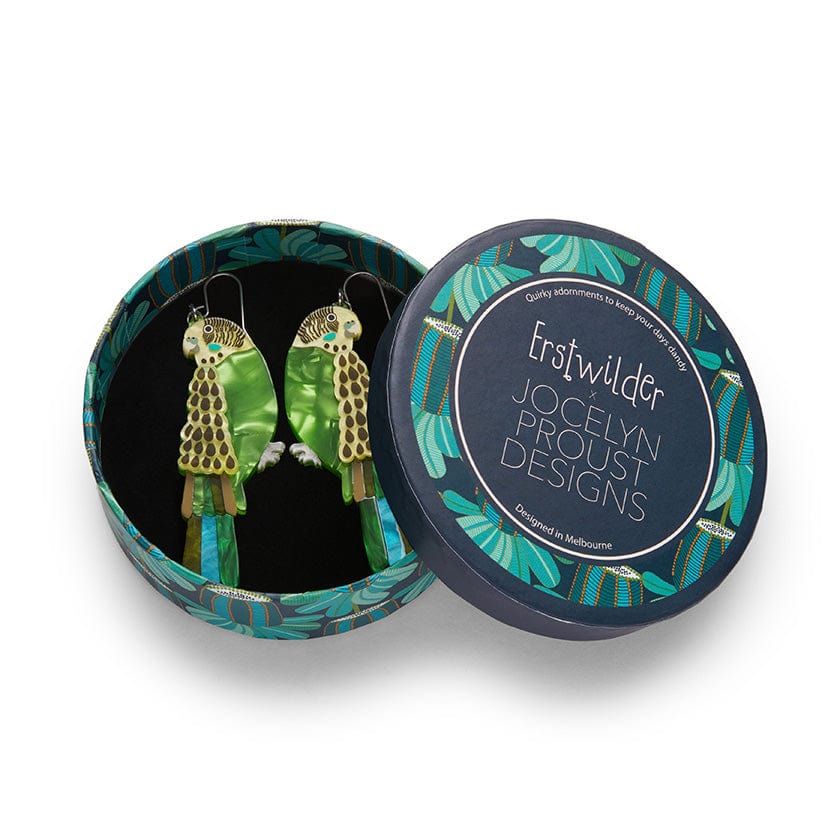 Erstwilder Flossie the Budgie Drop Earrings AR1EG03