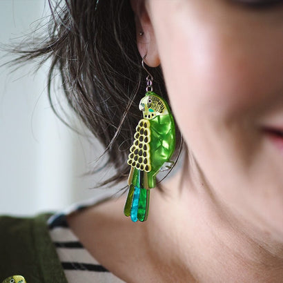 Erstwilder Flossie the Budgie Drop Earrings AR1EG03