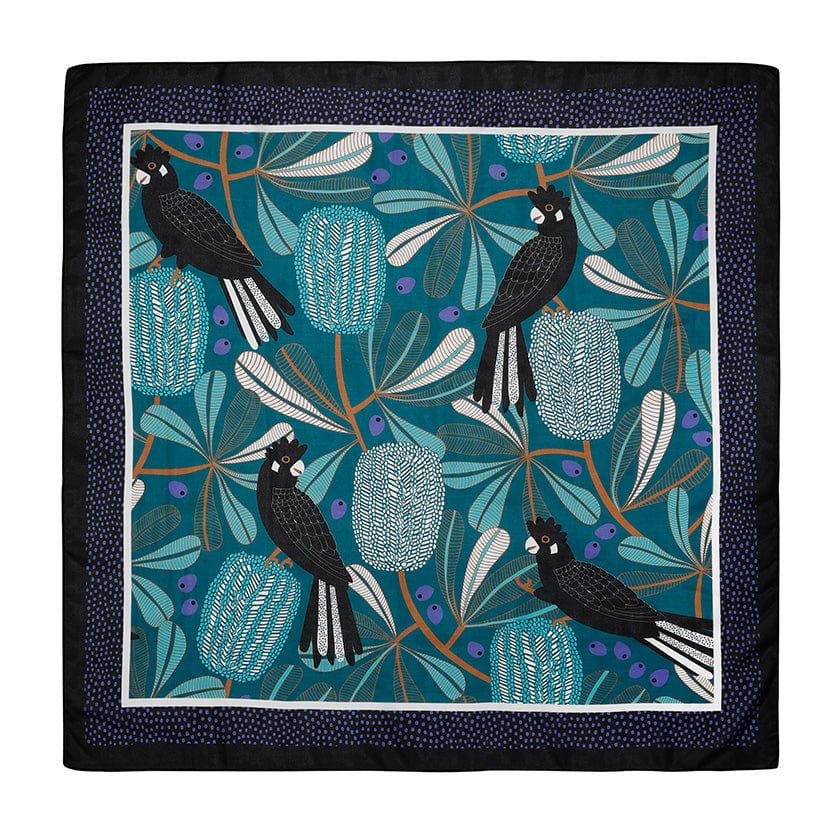 Erstwilder Bella the Black Cockatoo Square Scarf 90x90cm AR1SQ03