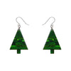 Christmas Tree Stripe Glitter Drop Earrings - Green