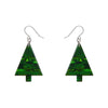 Christmas Tree Stripe Glitter Drop Earrings - Green