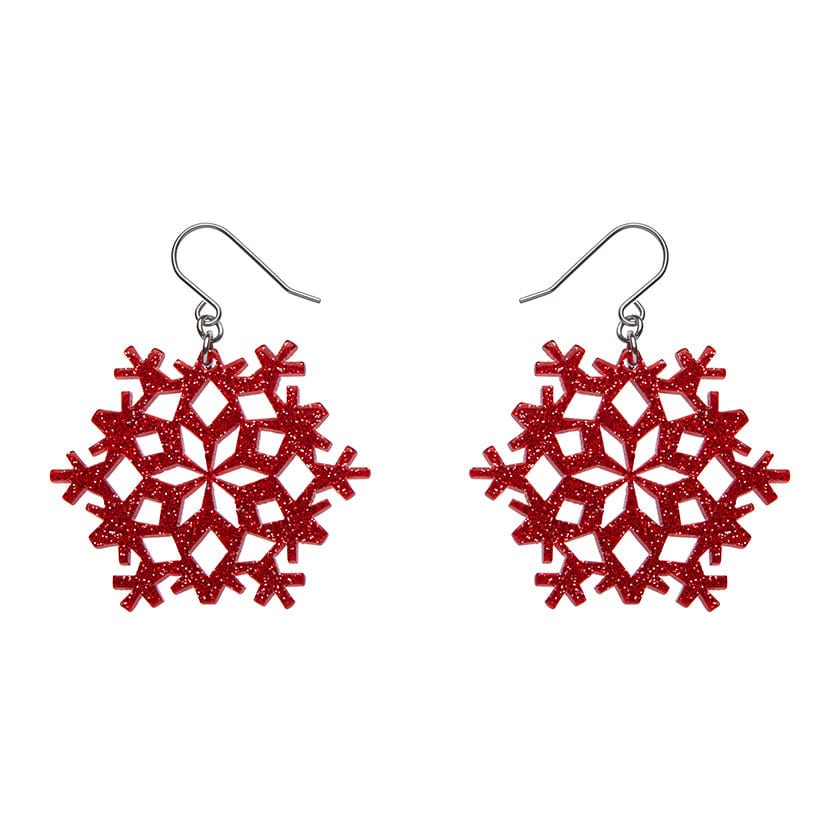 Erstwilder Snowflake Fine Glitter Drop Earrings - Red AS1EE05