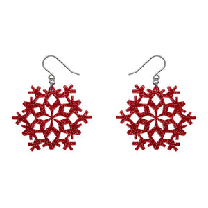 Erstwilder Snowflake Fine Glitter Drop Earrings - Red AS1EE05