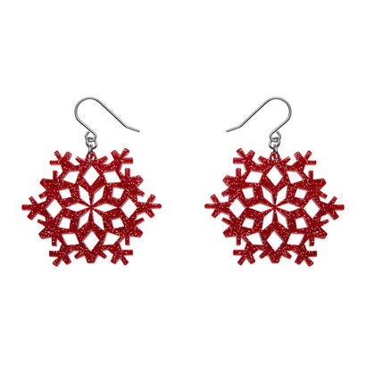 Erstwilder Snowflake Fine Glitter Drop Earrings - Red AS1EE05