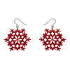Snowflake Fine Glitter Drop Earrings - Red