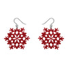Snowflake Fine Glitter Drop Earrings - Red
