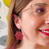 Snowflake Fine Glitter Drop Earrings - Red