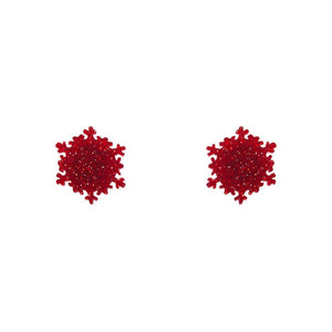 Erstwilder Snowflake Fine Glitter Stud Earrings - Red AS1EE06