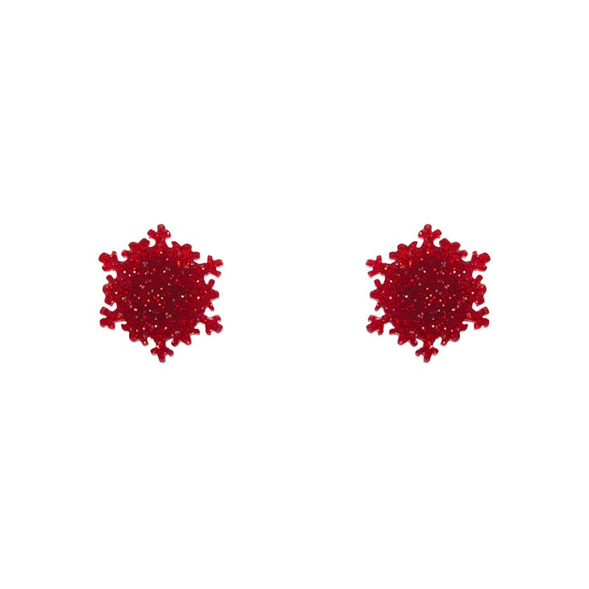 Erstwilder Snowflake Fine Glitter Stud Earrings - Red AS1EE06