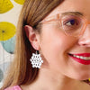 Snowflake Ripple Drop Earrings - White