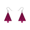 Christmas Tree Fine Glitter Drop Earrings - Pink