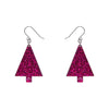 Christmas Tree Fine Glitter Drop Earrings - Pink