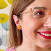 Reindeer Glitter Stripe Stud Earrings - Orange