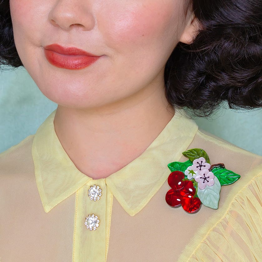 Blossoming Cherries Brooch  -  Erstwilder  -  Quirky Resin and Enamel Accessories