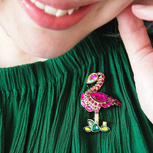 Flamboyant Flamingo Funk Stone Set Crystal Brooch  -  Erstwilder  -  Quirky Resin and Enamel Accessories